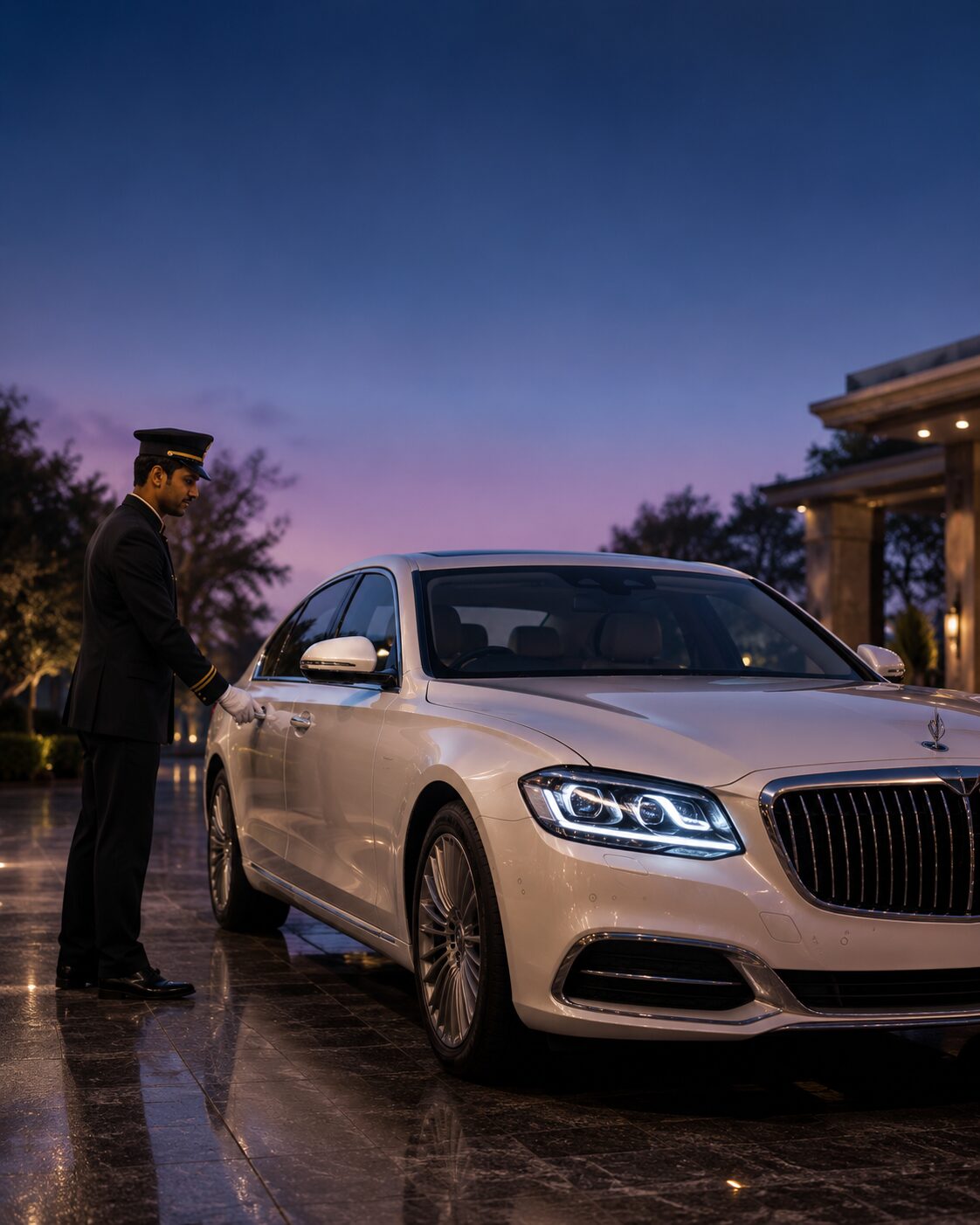 Chauffeur opening the door of a clean premium car