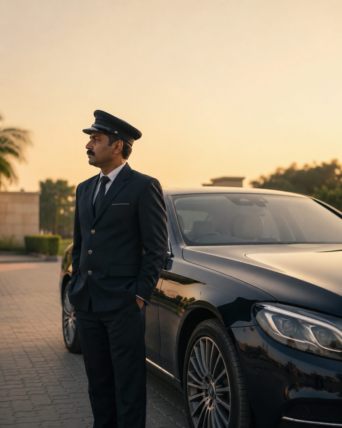 Moonmylight chauffeur beside a premium sedan