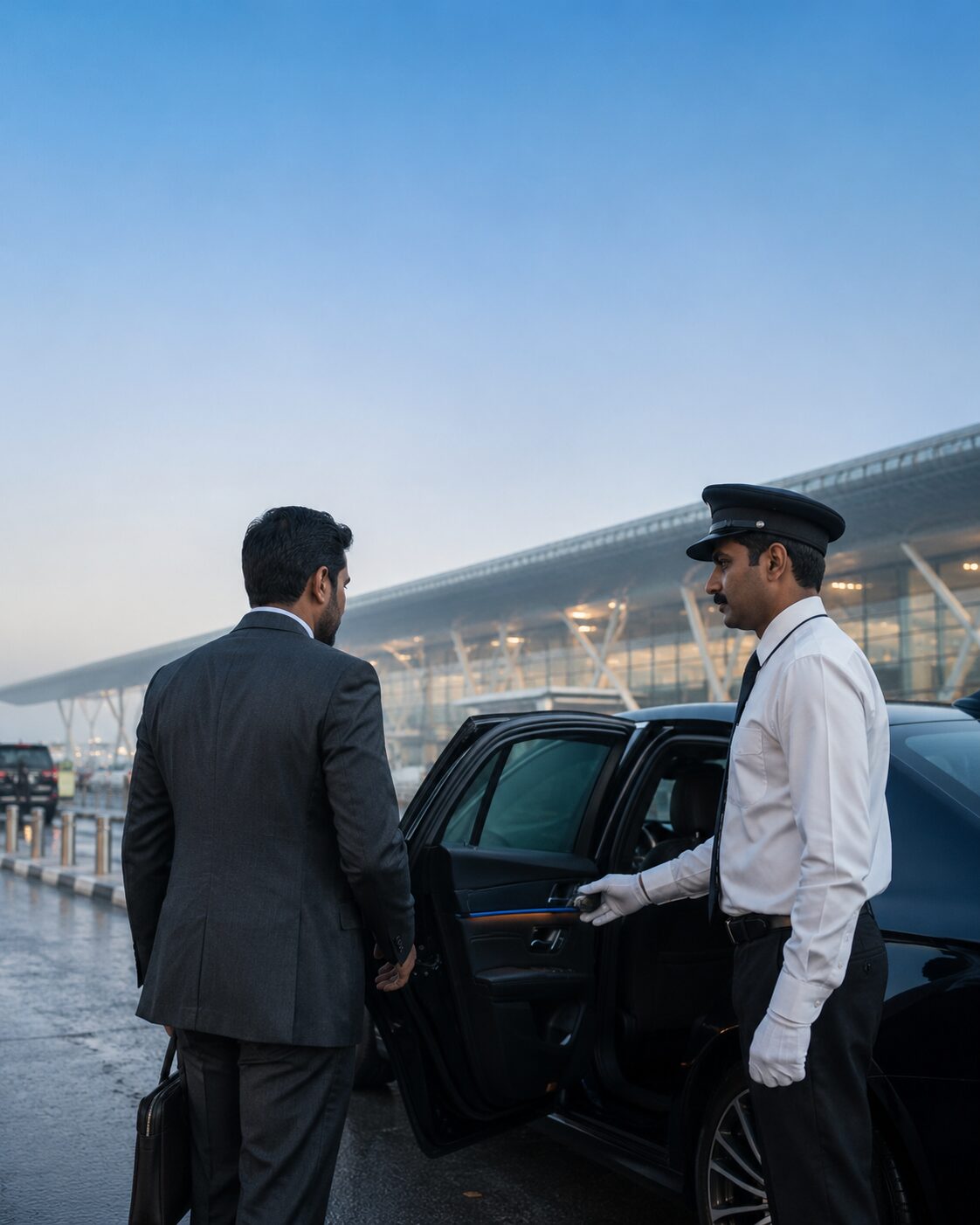 Executive being picked up for a corporate airport transfer